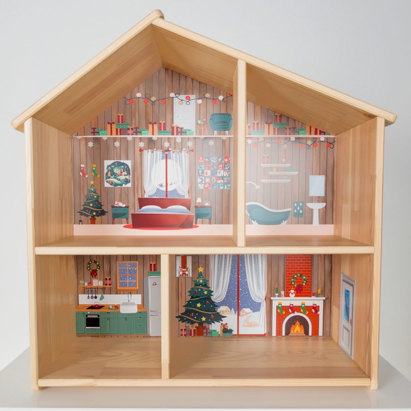 STICKER "Noël chez les lutins farceurs" compatible avec la maison de poupée IKEA Flisat