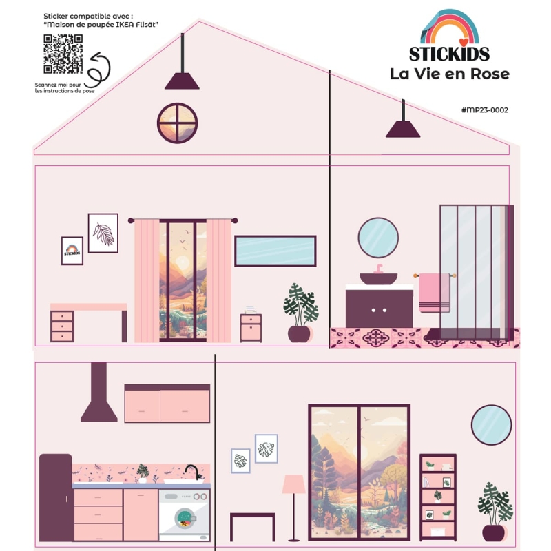 STICKER "La vie en rose" compatible avec la maison de poupée IKEA Flisat