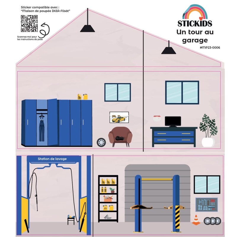 STICKER "Un tour au garage" compatible avec la maison de poupée IKEA Flisat