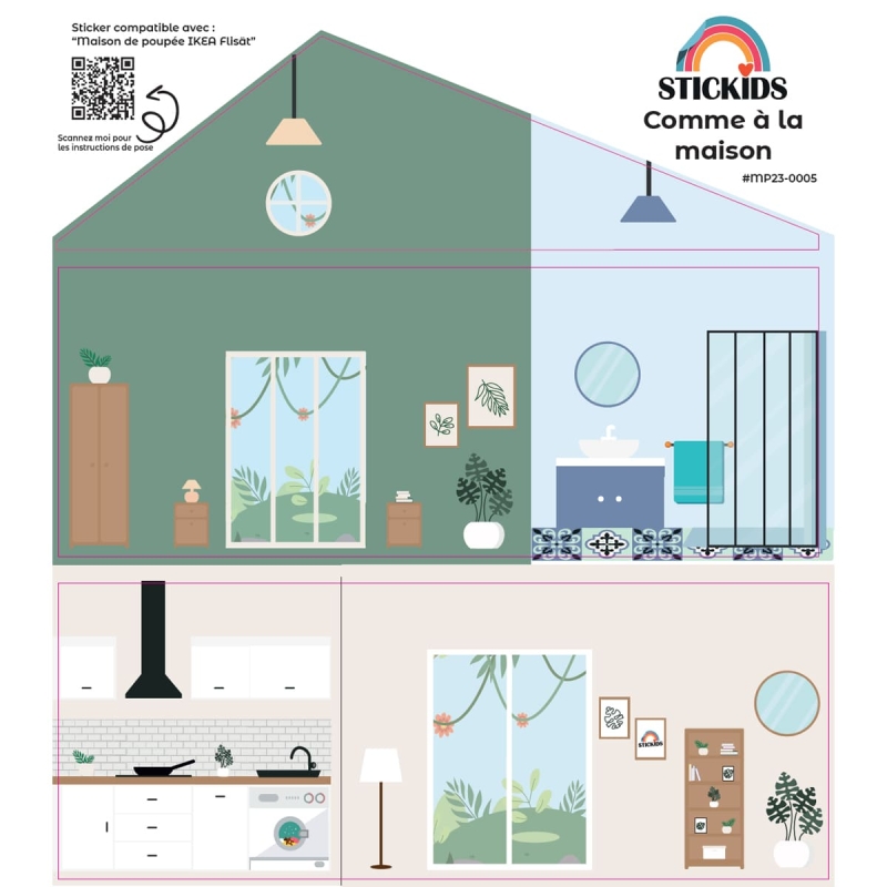 STICKER "Comme à la maison" compatible avec la maison de poupée IKEA Flisat