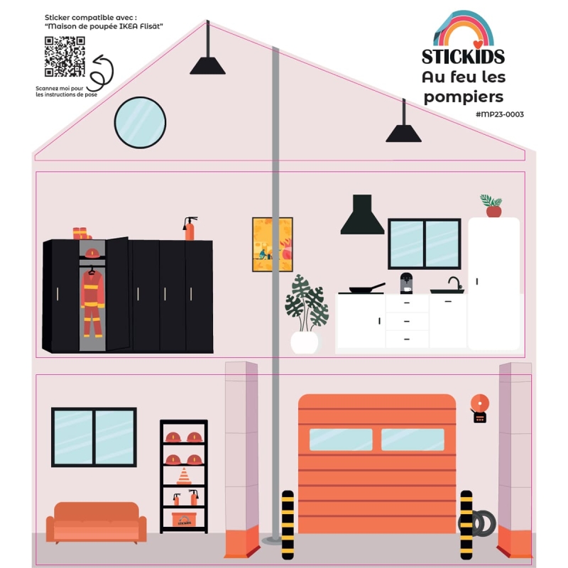 STICKER "Au feu les pompiers" compatible avec la maison de poupée IKEA Flisat