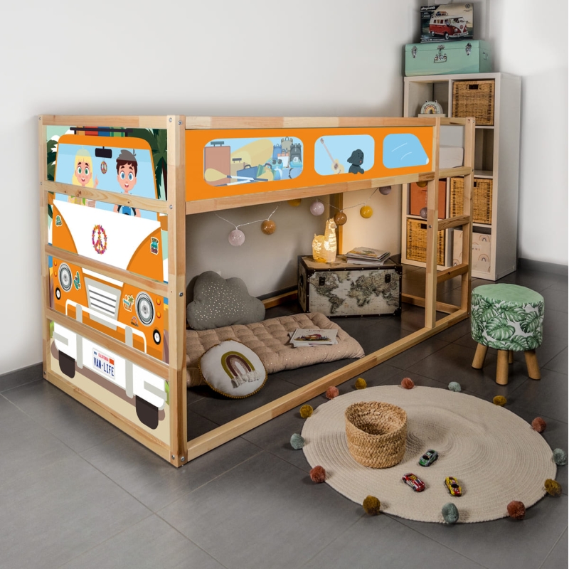 STICKER "Van life" Orange compatible avec le lit IKEA KURA