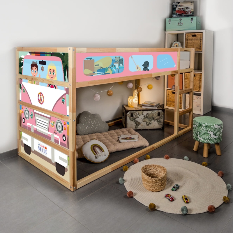 STICKER "Van life" Rose compatible avec le lit IKEA KURA