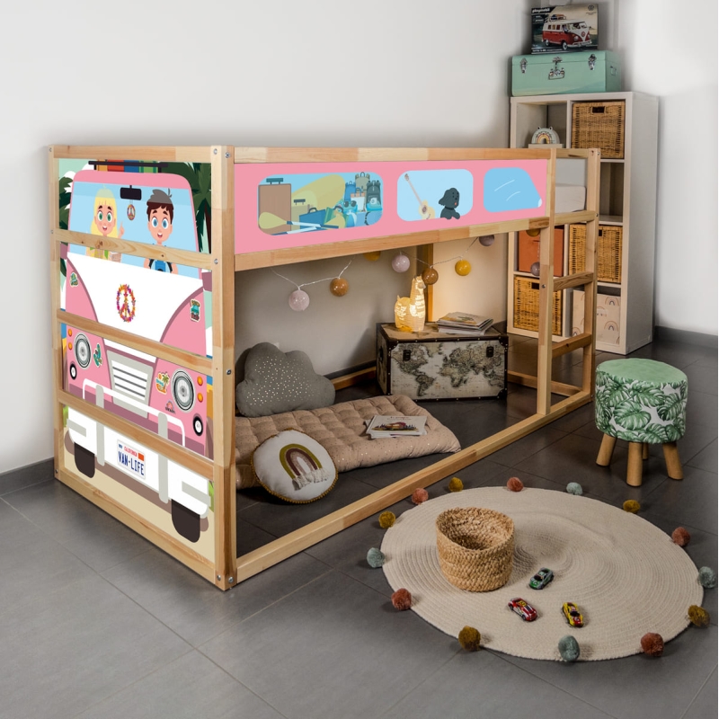 STICKER "Van life" Rose compatible avec le lit IKEA KURA